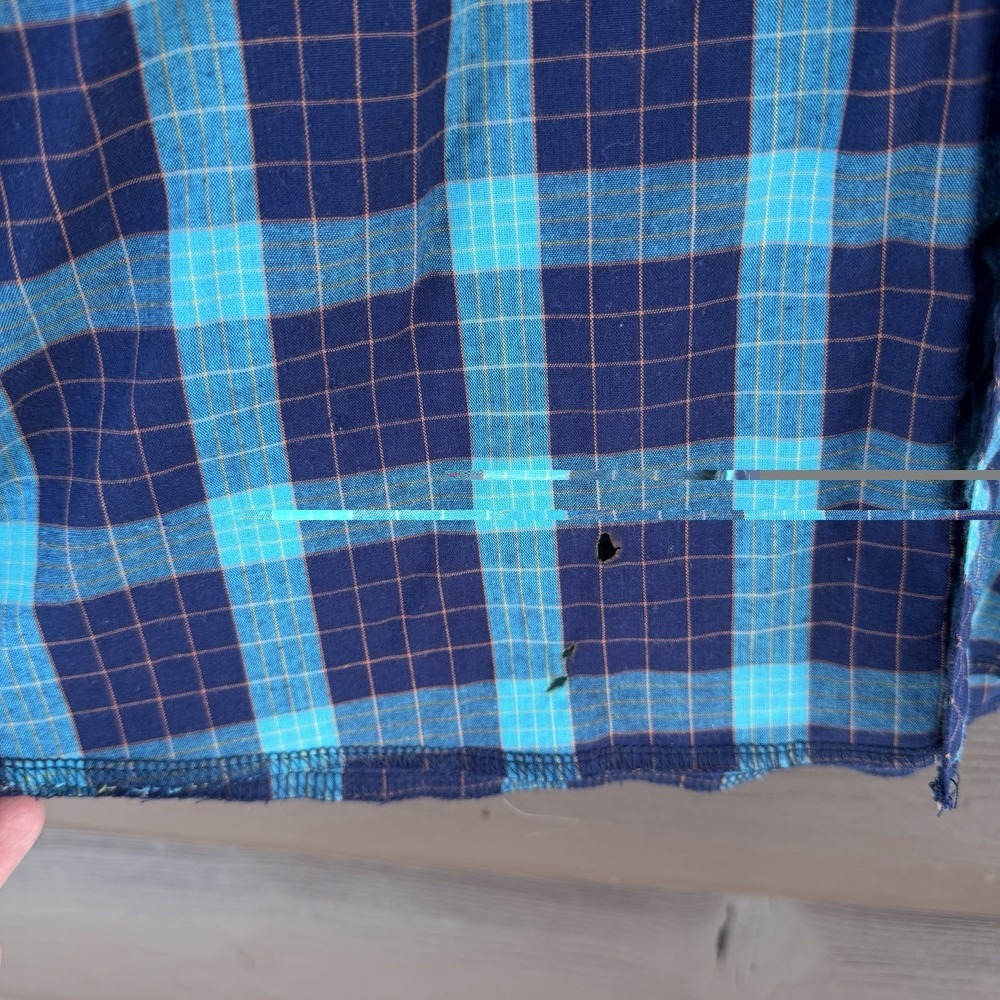Vntg Wrangler Wrancher Mens Sz 2XL Blue Plaid Long Sleeve Pearl Snaps Western - Picture 6 of 7